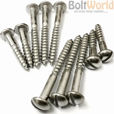 SLOTTED ROUND HEAD WOOD SCREWS A2 STAINLESS STEEL DOME SLOT PAN 3mm 4mm 5mm 6mm - Image 1 of 2