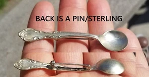 MINI SPOON PIN~BROOCH~JEWELRY~2-5/8" STERLING SILVER~VINTAGE~SALT SPICE VTG - Picture 1 of 10