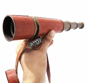 Spyglass Scope Vintage TS006 Antique Brass Sailor 18" Pirate Leather Telescope - Picture 1 of 6