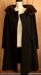 Vintage schwarzer Swing Mantel Damen mittellang Fellkragen zweireihig 70er Jahre Gr. M - Bild 1 von 13