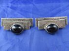 VINTAGE STERLING SILVER RECTANGLE SHAPED ONYX CLIP EARRINGS