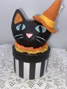 Ashland Halloween Black Cat Resin Paper Mache Style Head Decor Box Folk Art