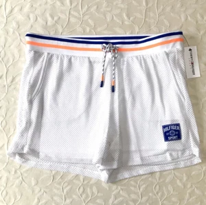 Tommy Hilfiger Sport Damen Shorts weiß Mesh Overlay Laufen Freizeit Activewear - Bild 1 von 10