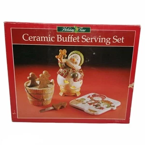 Holiday Time Ceramic Buffet Serving Set Snowman Tealight Gingerbread Spreaders - Picture 1 of 10