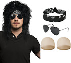 Aomig Rock Star Wig Set, 5pcs Mullet Fancy Dress Curly Wig 70s 80s Costume for