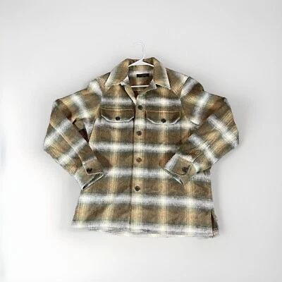 All saints Men's Brown/Green Plaid Hatch Wool Blend Jacket Shirt Large Shacket L - Image 1 of 4