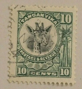 FRANCOBOLLO TANGANYICA 1925/1926 POSTAGE & REVENUE 10Cents Jade Green Colr Good - Foto 1 di 3