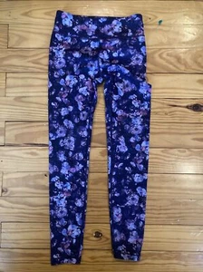Athleta Girl High Rise Printed Chit Chat Leggings Size L/12 Purple Pink Floral - Picture 1 of 5