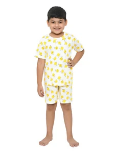 Funkrafts Lemon Print Shorts Set/Nightsuit/Lounge Wear for Kids Off White - Picture 1 of 9