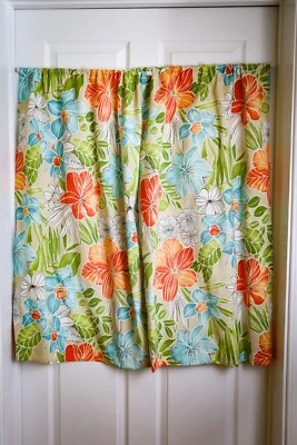 Juego de 2 Paneles Cortina Flores Tropicales Florales 41"x26" Verde Naranja Azul Tiki Foto 1 de 4