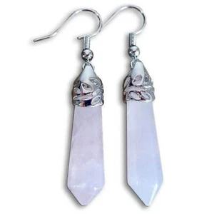 Pendientes hechos a mano de piedra de cristal de cuarzo rosa - Imagen 1 de 6