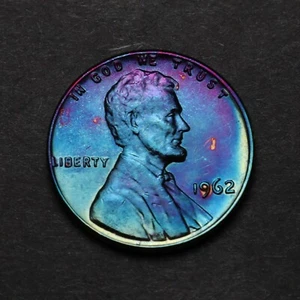 Centavo Lincoln Memorial 1962-P con tono arco iris azul (7-17) - Imagen 1 de 2