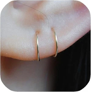 Pendientes de aro pequeños rellenos de oro de 14K para nariz de cartílago, pequeño piercing delgado de 7 mm H - Imagen 1 de 6