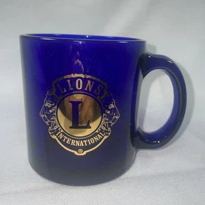 Vintage Lions Club International Cup Mug Cobalt Blue Glass 24kt Gold Trim - Picture 1 of 6