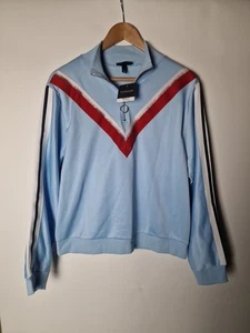 Topshop Red White And Silver Striped Crop High Neck Quarter Zip Size 14 - Picture 1 of 5
