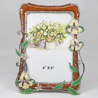 Marco de fotos de cristal esmalte de metal de iris floral ornamentado de colección hoja 3D joya Foto 1 de 4