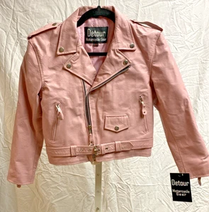 NEW DETOUR Girls Pink Leather Motorcycle Jacket SZ LARGE TEEN BEACH MOVIE ERHS - Picture 1 of 6