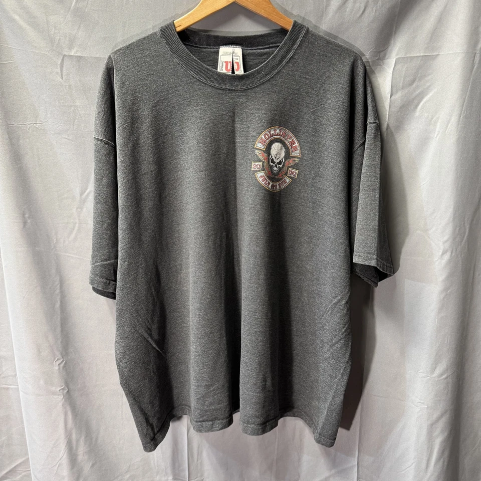 Camisa Hollister De Colección Para Hombres 3XL Gris 4 de Julio Carrera Calavera Gráfico Motociclista Años 2000 Foto 1 de 4