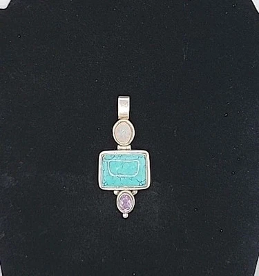 Turquoise, Moonstone, Amethyst Sterling Pendant - Image 1 of 2