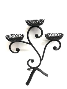Wrought Iron 3 Pillar Candelabra Candle Centerpiece Stand Spooky Halloween Party - Picture 1 of 3