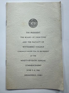 1942 Springfield, Ohio Wittenberg College Commencement Graduation Announcement - Picture 1 of 5