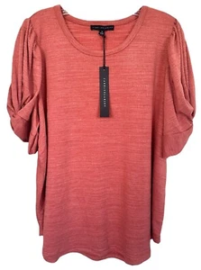 Jane and Delancey Women's Blouse Top Short Puff Sleeve Plus Size 1X Brick - Picture 1 of 8