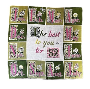 MWT Herrmann 1952 Linen Calendar Handkerchief The Best For You For 52 EXC - Picture 1 of 9