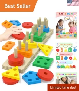 Rainbow Wooden Montessori Stacking Puzzle - Safe Educational Toy for Toddlers - Picture 1 of 9