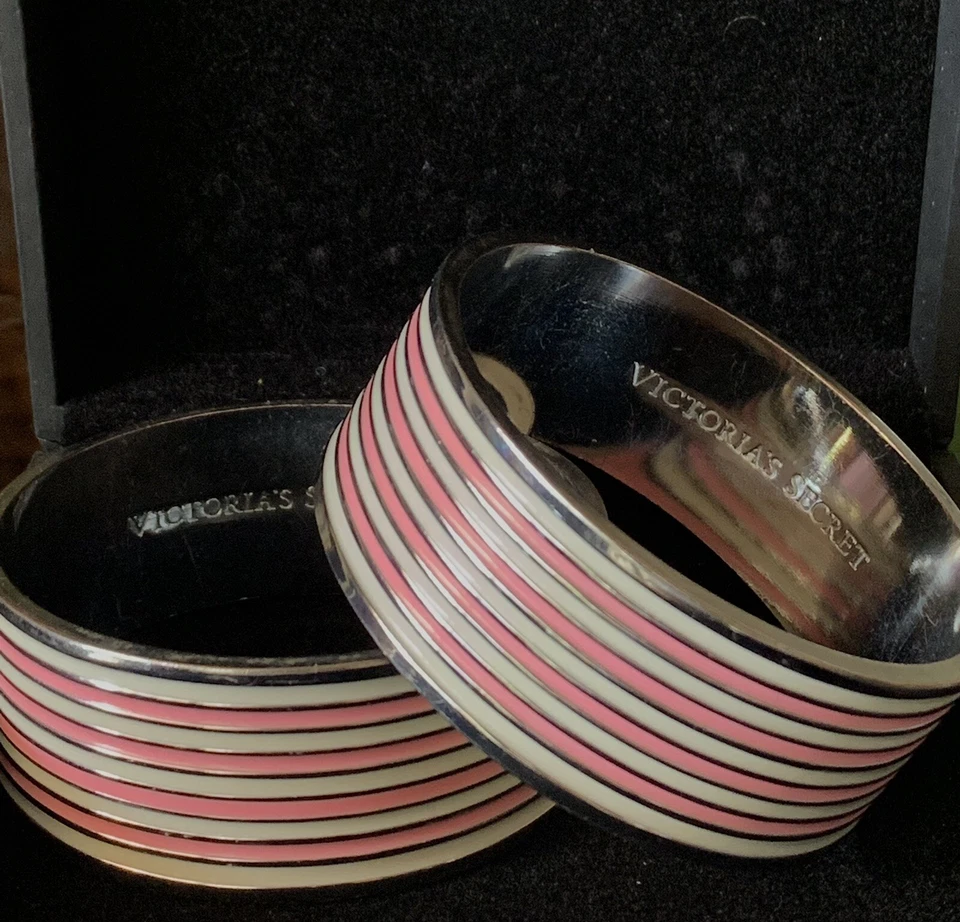 Victoria Secret Pink White Silver Bangle Bracelet Set Two - Image 1 of 1