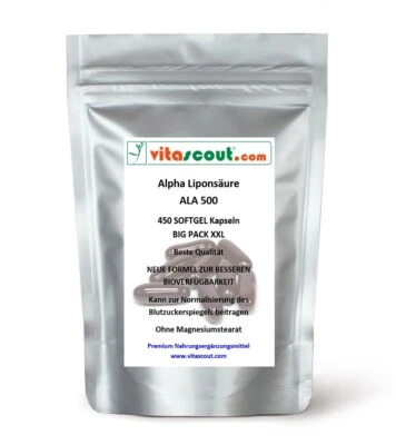 Alpha Liponsäure ALA 450 SOFTGEL-Kapseln á 250mg HOCH BIOVERFÜGBAR, LABORGEPRÜFT