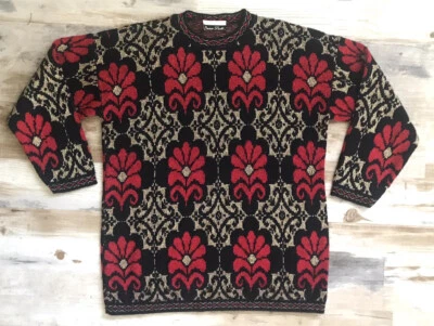 Suéter De Colección Años 80 Negro Rojo Dorado Pullover De Gran Tamaño Dana Scott L XL Foto 1 de 4