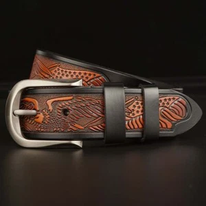 Style Cowboy Men Waist Strap Men Belts Buckle Waistband Genuine Leather Belts - Picture 1 of 26
