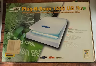Mustek Plug-N-Scan 1200 UB Plus Home USB Powered Flatbed Scanner New Open Box - Image 1 of 4