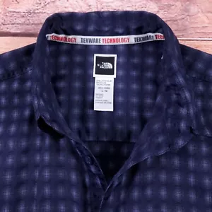 The North Face Tekware Button Up Large Navy Blue Plaid Short Sleeve Shirt - Picture 1 of 6