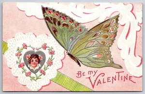 Valentine ~ Limette Schmetterling rosa Rücken ~ Mädchen im Herz Spitzendeckchen ~ silber filigran ~ NASH - Bild 1 von 2