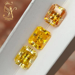 Yellow Color Radiant Moissanite Loose Stone Pass Diamond Test Gemstones DIY Ring - Picture 1 of 17