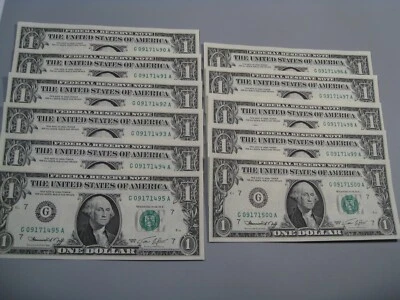 11 CU Consecutive Serial Number 1974 FRN Notes # G 09171490-500 A. #21 - Image 1 of 4