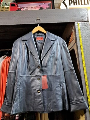 Womens Italian Leather Jacket By Nicola Berti- Size Large- Midnight  - Image 1 of 4