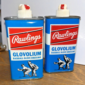 2 Vintage Rawlings Glovolium Baseball Glove Oil, 4 oz. Handy Oiler Tin