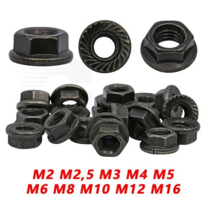 Sperrzahnmutter Flanschmutter M2 M2,5 M3 M4 M5 M6 M8 M10 M12 M16 DIN6923 Schwarz - Bild 1 von 4