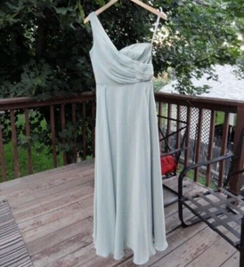 David's Bridal Bridesmaid Dress Mint Green One Shoulder Ruffles Women's Size 4 - Picture 1 of 9
