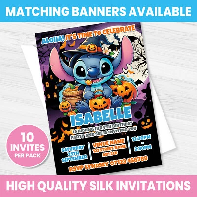 PERSONALISED STITCH BIRTHDAY PARTY INVITATIONS HALLOWEEN INVITES STITCH INVITES - Image 1 of 4