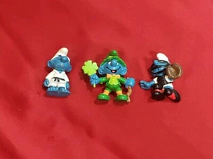 Vintage Lot 3 1982 Peyo Smurfs Clover Luck Irish Shamrock Leprechaun Figurine  - Picture 1 of 8