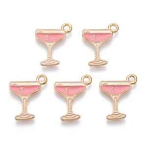 Champagne Glass Charms - 6 x  Wine Glass Charms - Pink Champagne Glasses 2cm - Picture 1 of 3