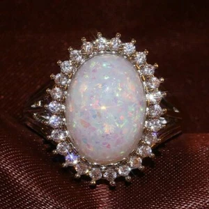 Gorgeous Wedding Rings for Women 925 Silver Oval Cut White Opal Ring Size 8 - Picture 1 of 1