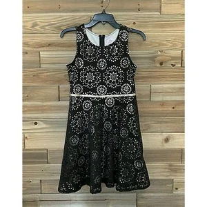 JUSTICE Flare Black Gold Sleeveless Casual Special Occasion Dress Girls Size 14 - Picture 1 of 7