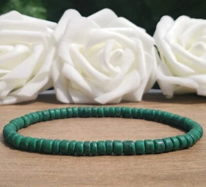 Green Coconut Shell Bracelet, 5mm Rustic Stretchy Wooden Boho Surfer, Men Women - Picture 1 of 8