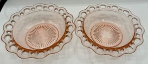 *2*1930's Hocking Glass Company*8"*Old Colony Open Lace*Pink*Bowls*24269U S45 - Picture 1 of 8