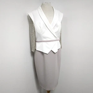 Ronald Joyce Veni Infantino UK Size 14 Ivory/Taupe Formal Dress w/Beaded Sleeves - Picture 1 of 24