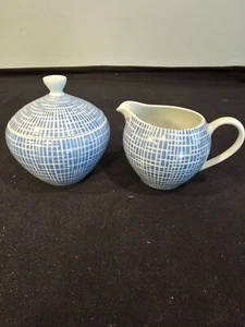 Arzberg Form 2000 Sugar & Creamer – Blue Grid – Vintage German Modernist Set - Picture 1 of 12